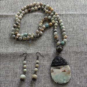 Beaded Stone Long Necklace and Earring Set MAKE ME AN OFFER!
